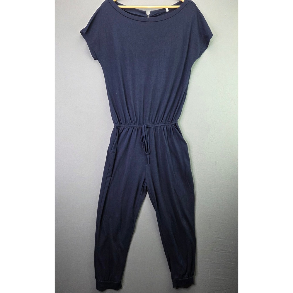 Unbranded Jumpsuit Short Sleeve Drawstring Waist M Navy Blue Jogger Keyhole Back
